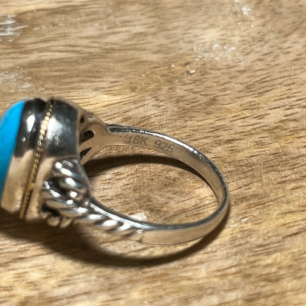 *SOLD* EFFY Sterling Silver & 18K Yellow Gold Blue Turquoise Ring - Picture 9 of 16
